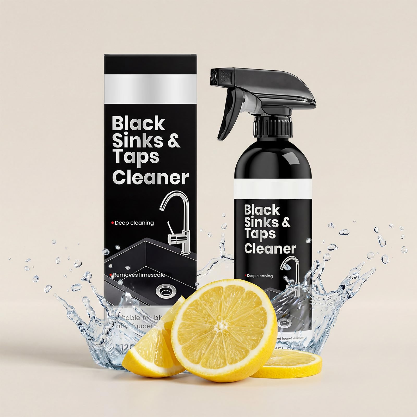 Black Sink Cleaner Spray - Detergente e ripristino per lavelli composite, rimuove calcare, macchie d'acqua e schiuma di sapone, per superfici in granito, quarzo, ceramica e lavello da cucina (5 pezzi)