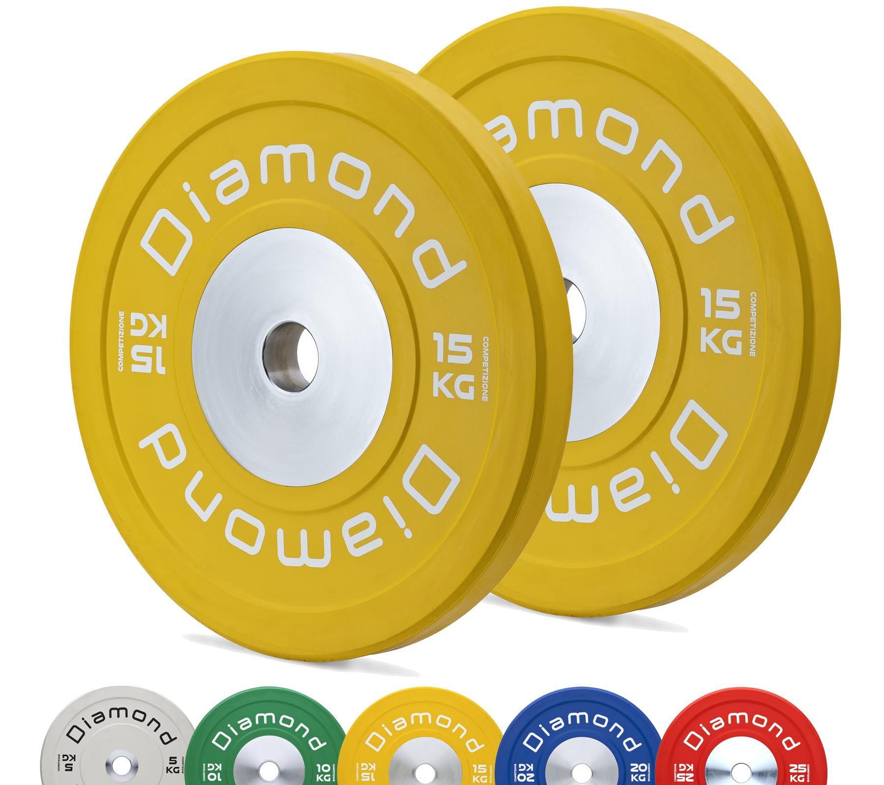 Par de discos Bumper competencia Pro Diamond, agujero Ø50 mm, para gimnasio y gimnasio en casa de 5 a 25 kg, para mancuernas y pesas
