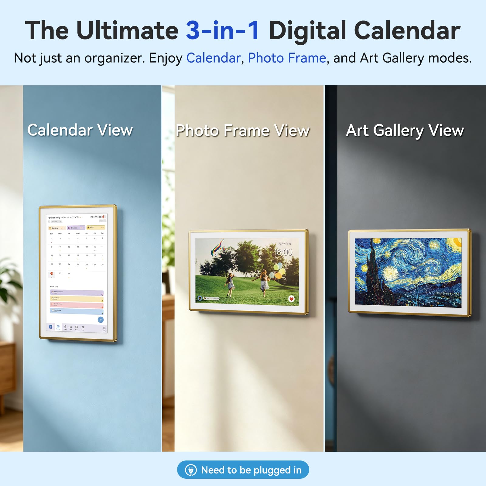 ANKRA Calendario digitale da 15,6 pollici, senza abbonamento, calendario elettronico da parete, display touch screen interattivo per pianificazione familiare, pianificazione dei pasti, grafico delle