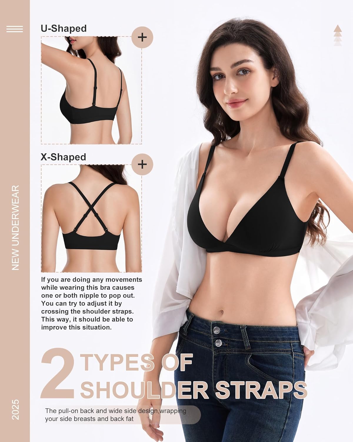 Women's Comfy Wireless Triangle Bralette, Sexy Plunge Unlined Seamless Everyday Bras No Underwire Pull-On T-Shirt Bra - Image 4