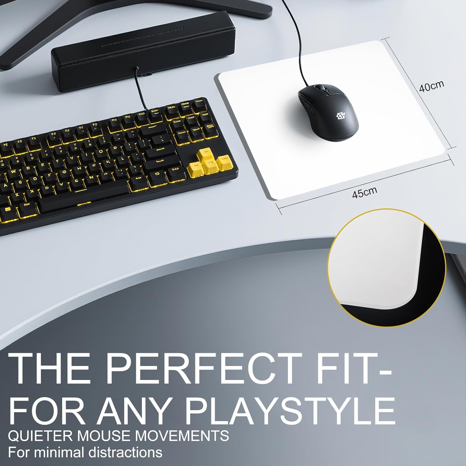 Tempered Glass Gaming Mouse Pad, Ultra-Smooth Micro-Etched Surface - Professional Esport Mouse Mat with Non-Slip Silicone Base - Dirt and Scratch Resistant 450x400mm (White)