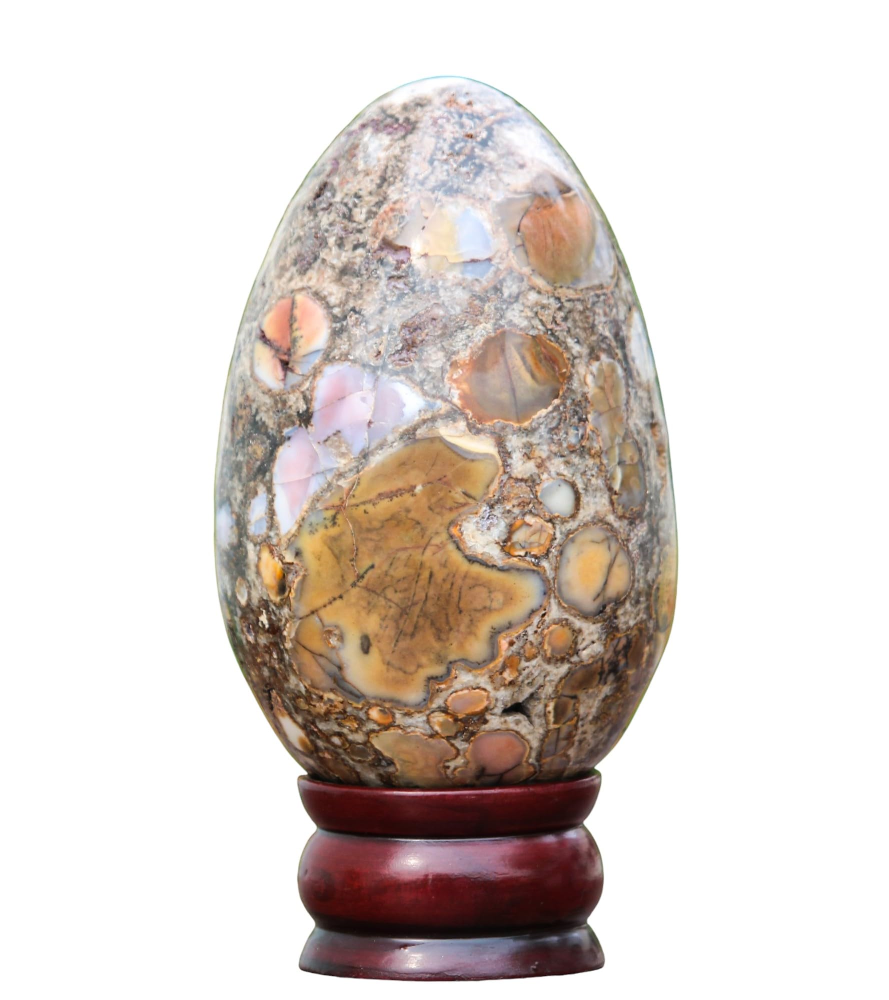A+ Huevo de piedra curativa de chakras de cristal de jaspe marrón pulido, 130 mm/1160 g, meditación, feng shui, aura, huevo de cuarzo interior, decoración del hogar