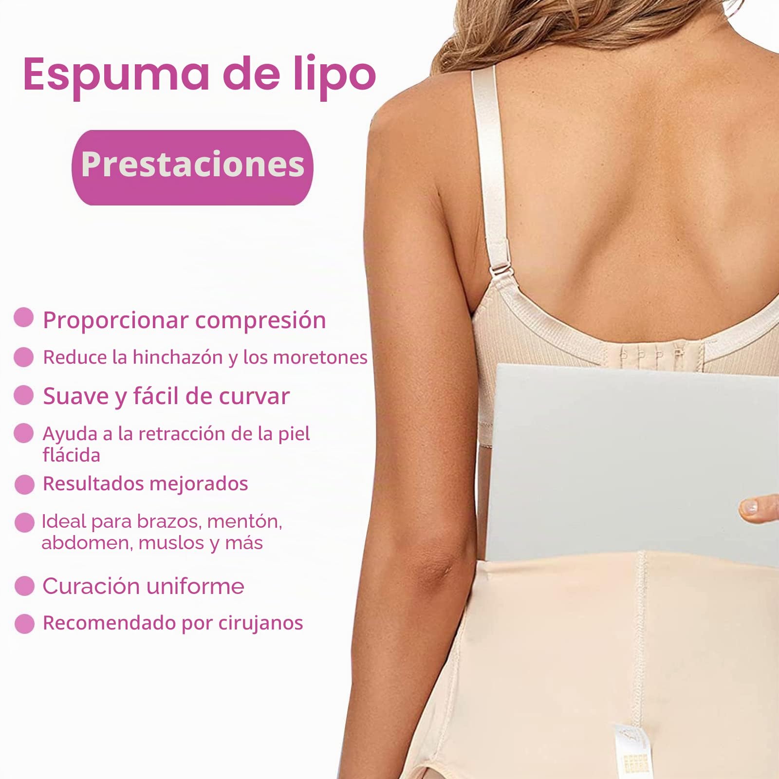 4 Paquete Almohadillas de Espuma para Liposucción Post-quirúrgica, 28x20x1.3cm Espuma PU de Células Finas - Recuperación Abdominal, Brazos, Muslos, Abdominoplastia, Cesárea