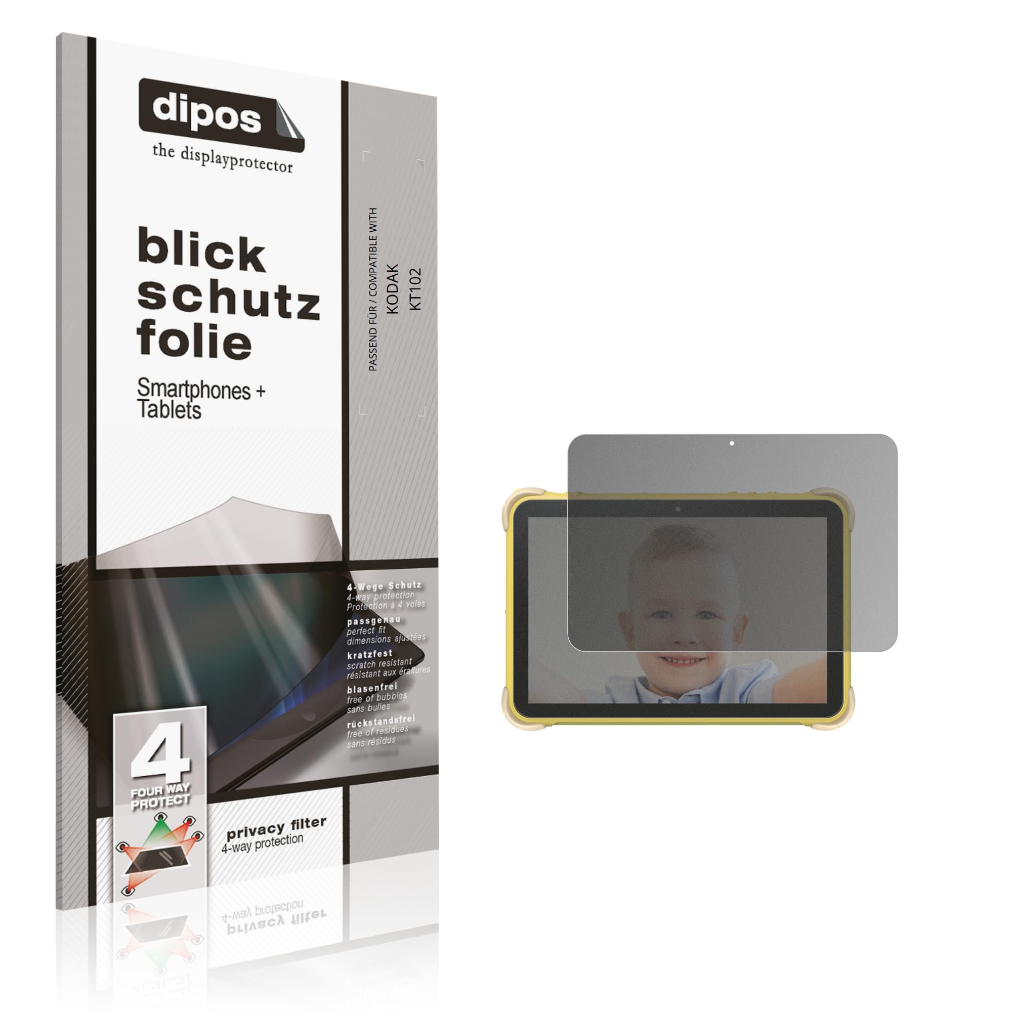 dipos Protector de Pantalla Antiespía para KODAK KT102 | Película protectora mate, filtro de privacidad 4 vías, ajuste perfecto, antiarañazos, sin burbujas, autoadhesivo