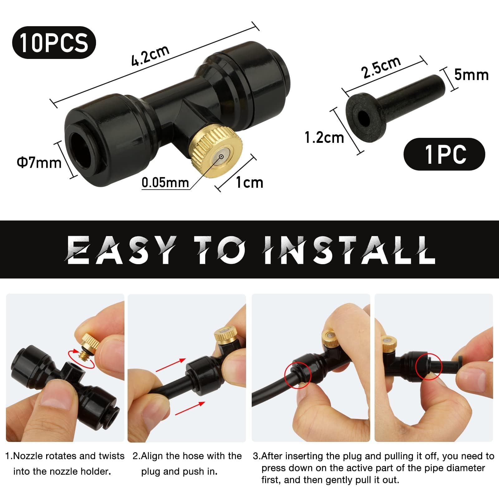 BOFUNX Sistema Nebulización Kit Nebulizador Sistema Riego Automático con Boquilla de Nebulizadora de Latón 0.4mm+Manguera+Conector de Boquilla Tobera T para Exterior Jardín Terraza Plantas