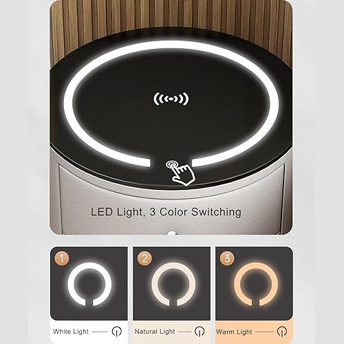 Miniatura 3 de Mesita de noche inteligente con estación de carga, mesita de noche LED con 2 o 3 cajones, mesa de noche para dormitorio, sala de estar (color