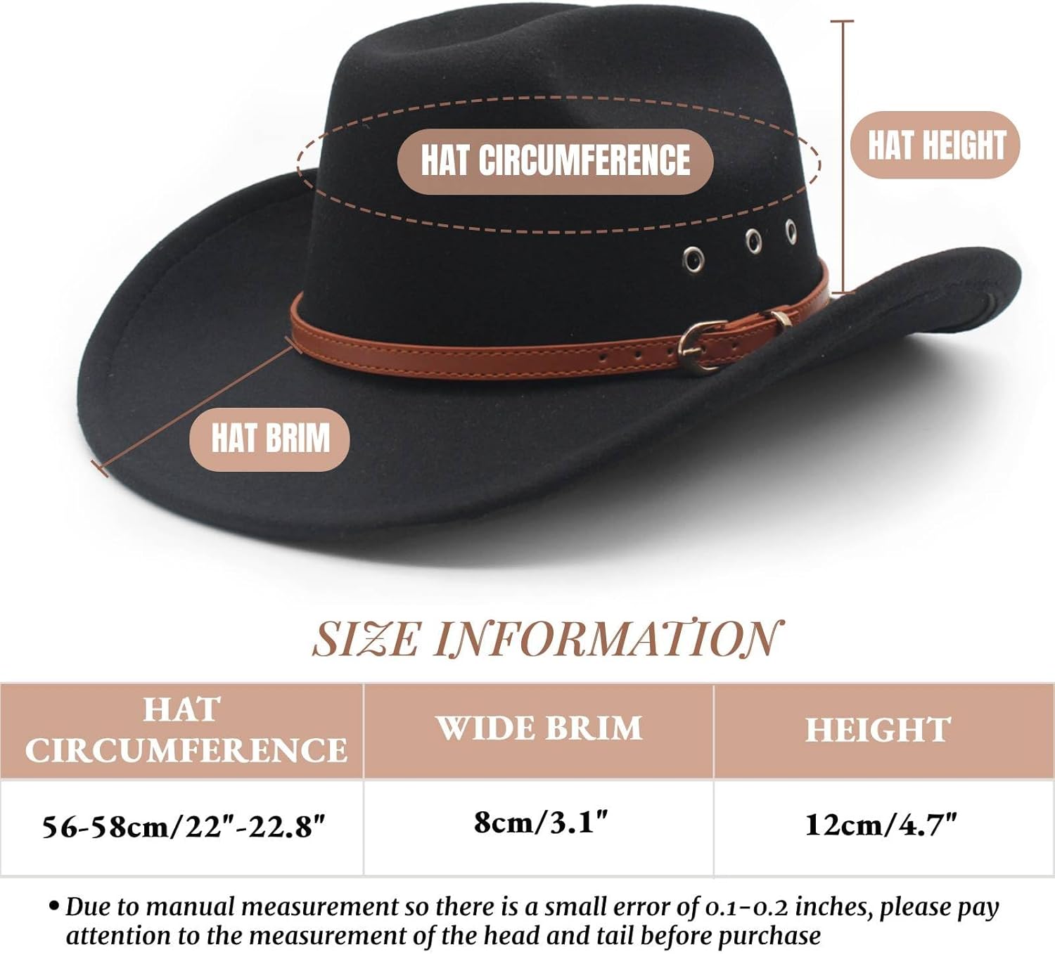 LIDHAY Cowboy Hat for Women and Men Felt Wide Brim Classic Outdoor Fedora Hats Western Cowboy Cowgirl Hats with Belt Buckle - Image 2