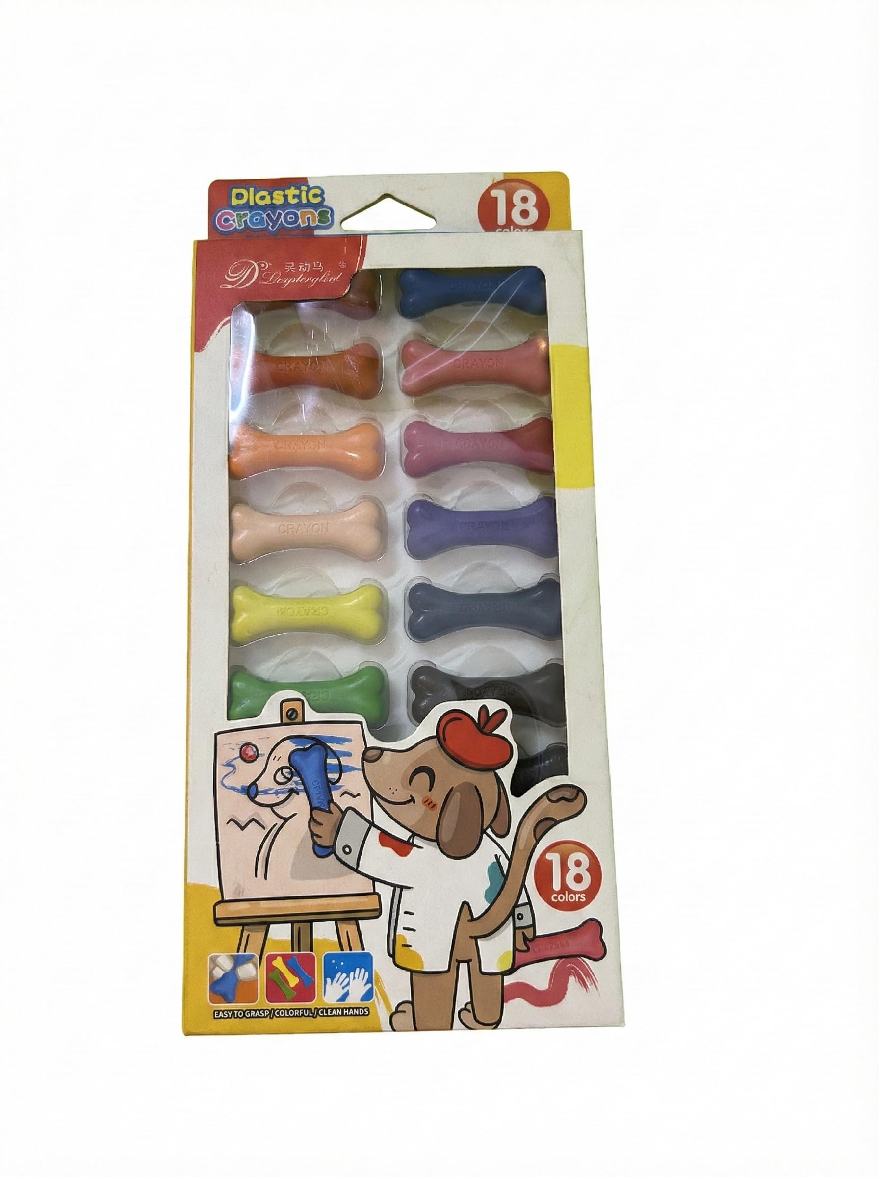 Plastic Crayons, 18 Colors, Easy to Grasp, Colorful, Clean Hands