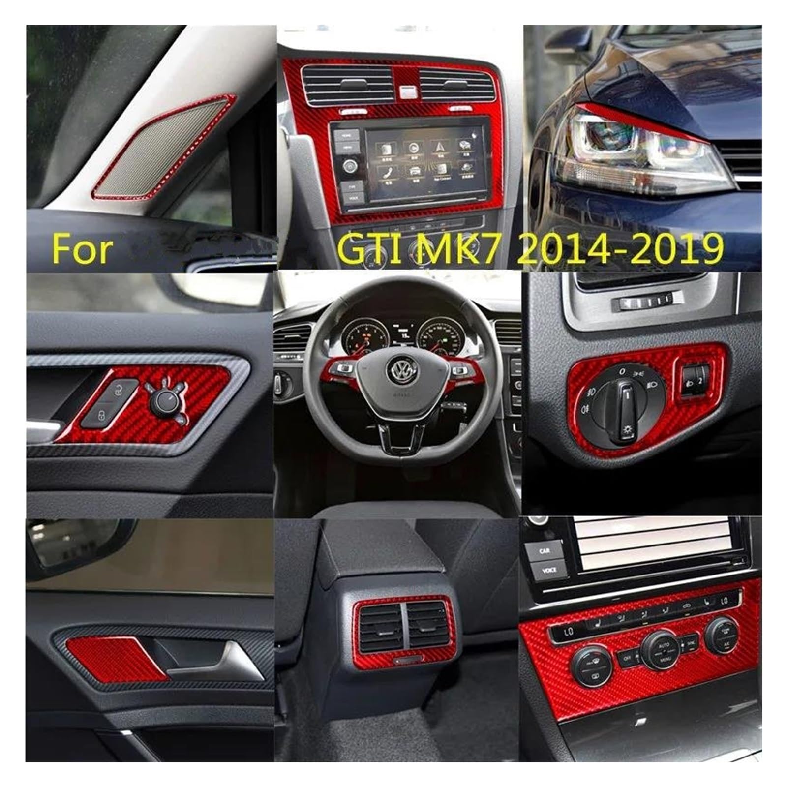 Consolle Cover Interni Per VW Per Golf 7 Per GTI MK7 2014-2019 Decorazione Di Interni Per Auto Protezione Adesivo Rosso Accessori Per Lo Styling Car Interior Central Conole(27)