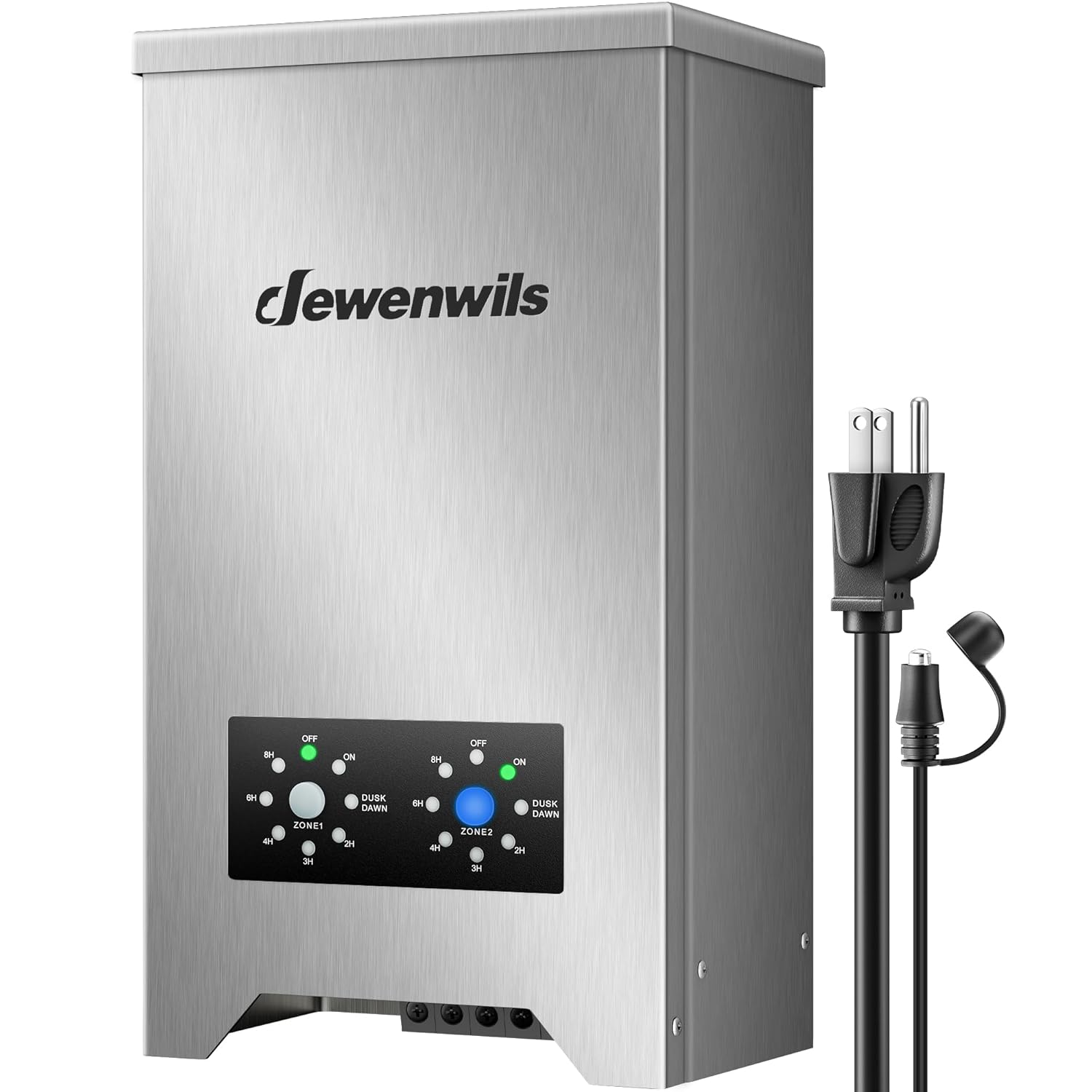DEWENWILS 600W Low Voltage Landscape Transformer with 2-Zone, Landscape Lighting Transformer with Photocell Sensor & Countdown Timer, 120V AC to 12V/15 AC, Stainless Steel for Outdoor Light, LED Light