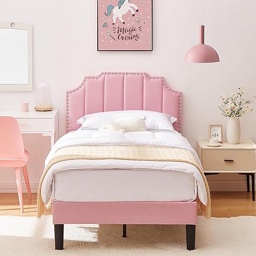 Miniatura 15 de VECELO Base de cama tamaño Queen tapizada con cabecera ajustable copetuda/base de colchón con soporte de listones de madera, fácil montaje, azul