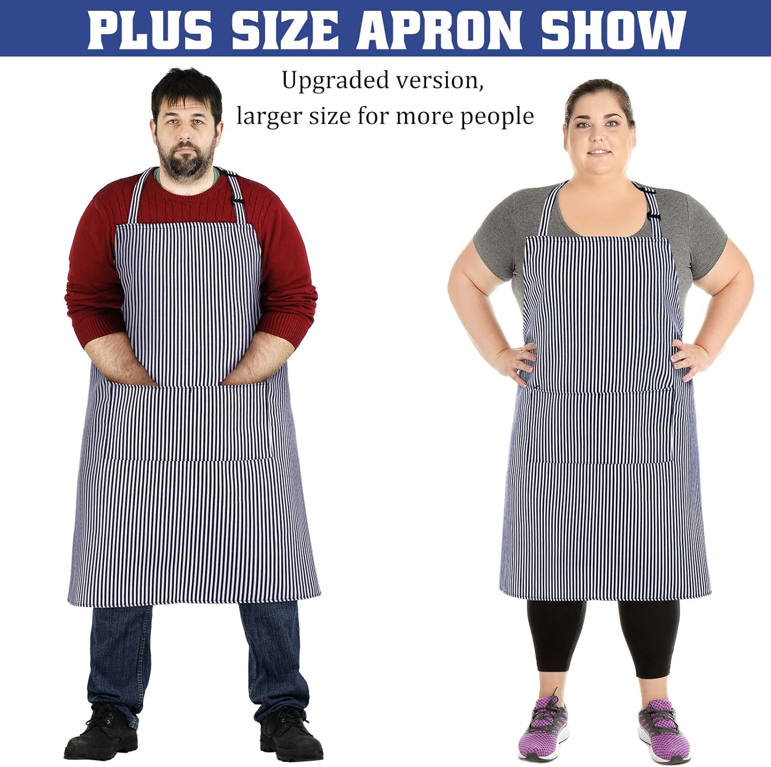 4個 プラスサイズ シェフエプロン クリスマス Lサイズ 調節可能 ストライプ エプロン ポケット2つ付き 料理用ユニエプロン