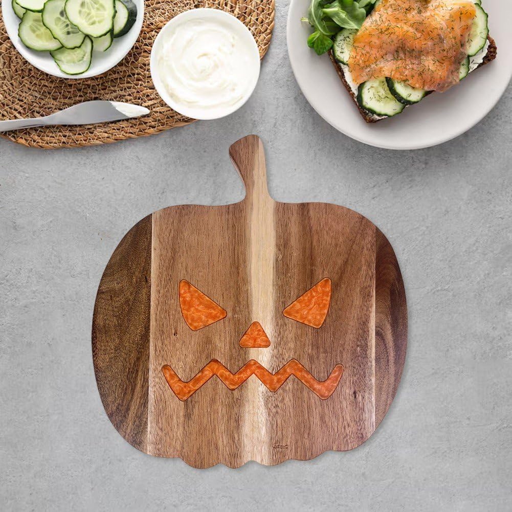 Dianzan Tagliere di Halloween, Tagliere a Forma di Zucca di Halloween, Taglieri in Resina E Legno, Vassoio Portata
