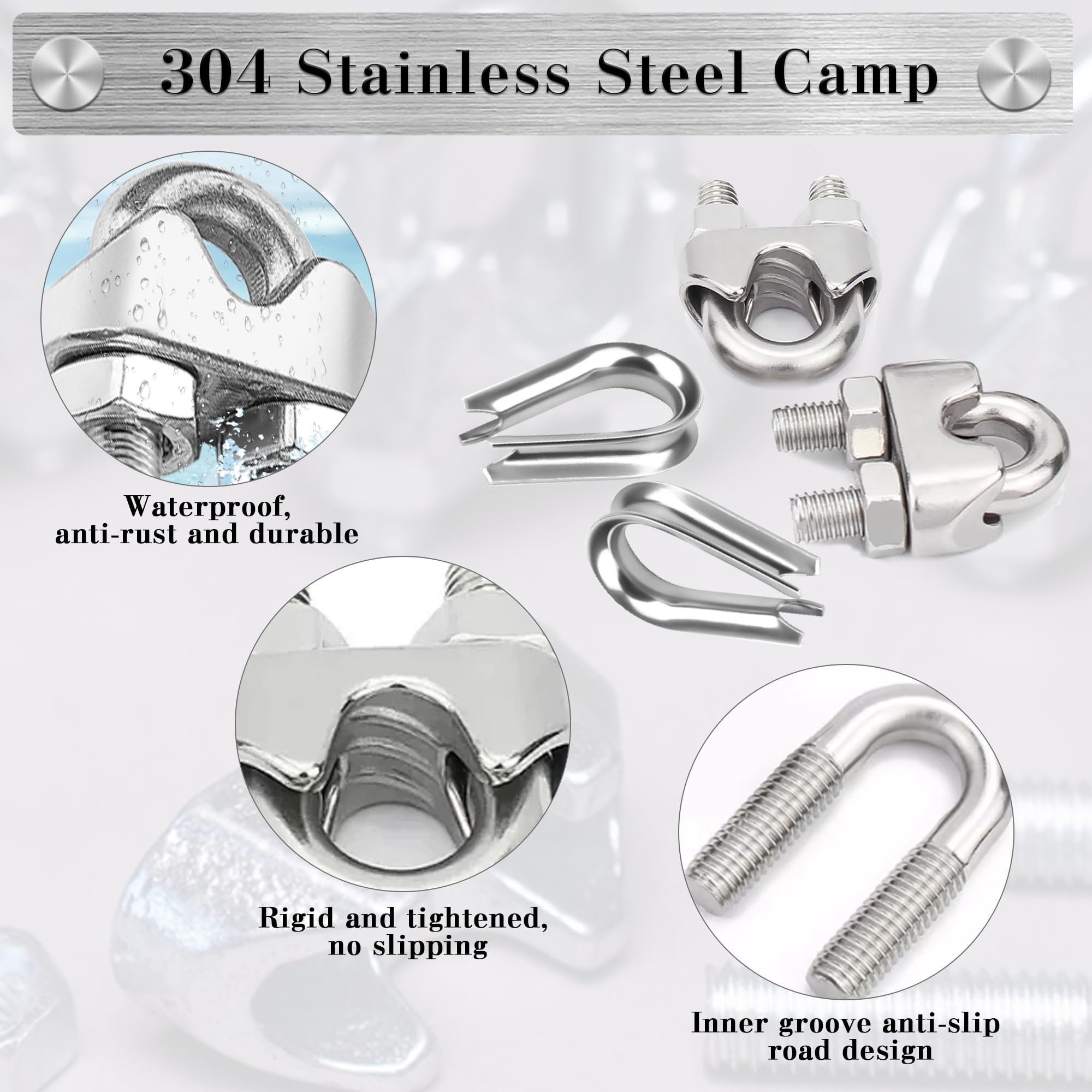 Filo Stendibiancheria Per Esterno Corde Per Stendere Il Bucato Esterno Stendibiancheria Da Esterno 10 Pezzi M4 Morsetto Duplex Morsetto Cavo A Fune Acciaio Inox 304, Morsetto Per Cavo Duplex Fune Metallica Clip - 7