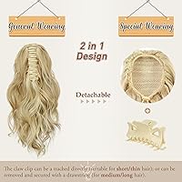 Vista 5 de BARSDAR Extensiones de cola de caballo con clip de garra, extensiones de cabello corto ondulado marrón de 14 pulgadas para mujer, extensiones