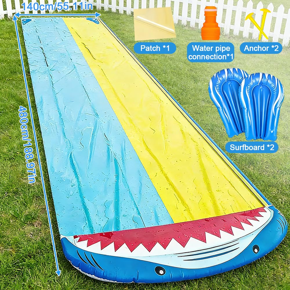 Wasserrutsche Garten 15.8ft 480cm Doppelrutsche mit Eingebautem Sprinkler für Kinder Erwachsene Outdoor
