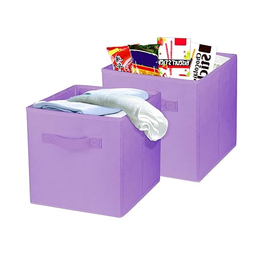Zuihug 2 Pcs Storage Cubes, 10.5 Inch Collapsible Storage Bins, Fabric Foldable Bins for Organization, Durable Storage Bins for Closet, Shelves, Offices (Light Purple) - 2 - Light Purple