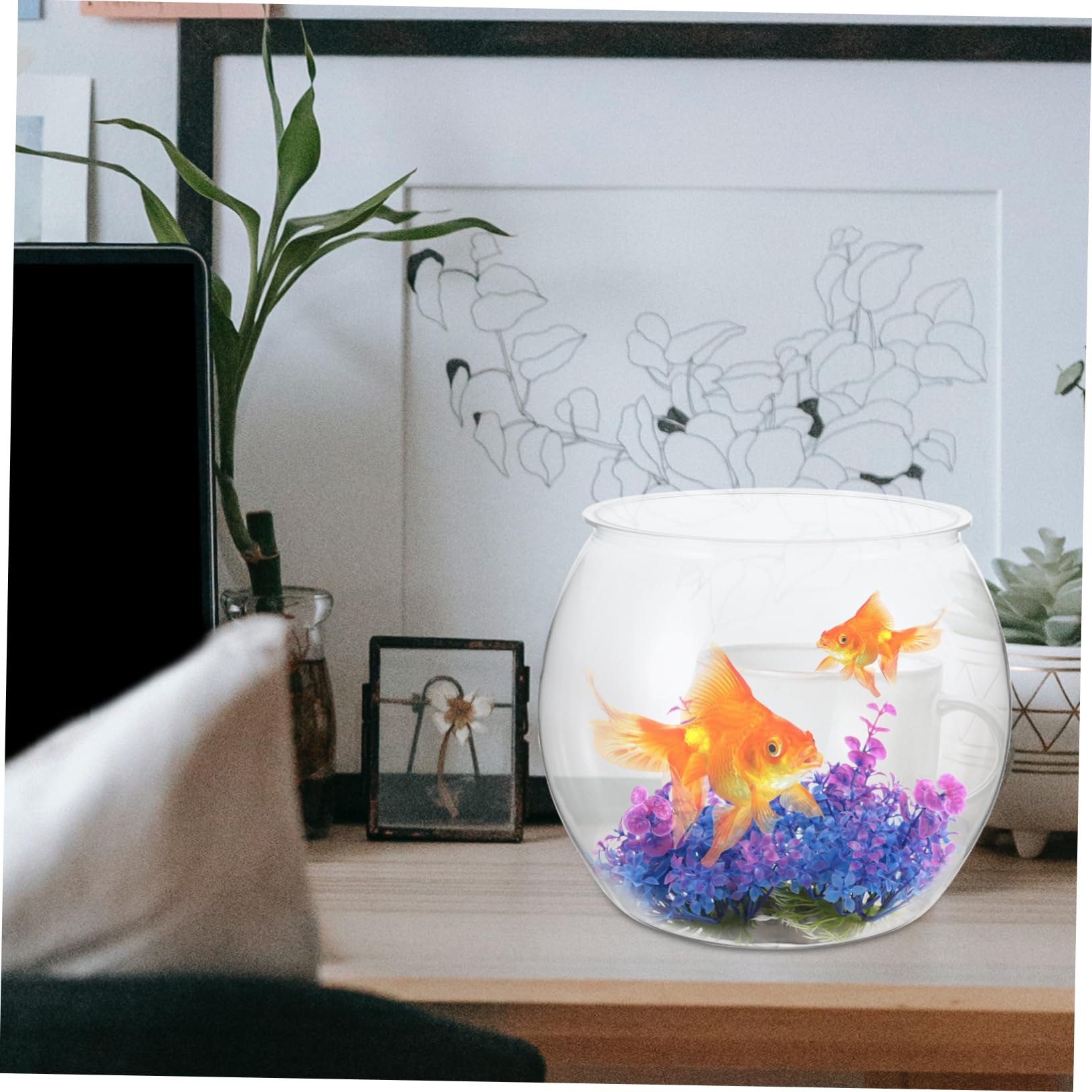 Sosoport Bocal à Poissons Plastique Transparent pour Aquarium De Bureau Bol De Poisson Décoratif Récipient pour Micro-Paysage