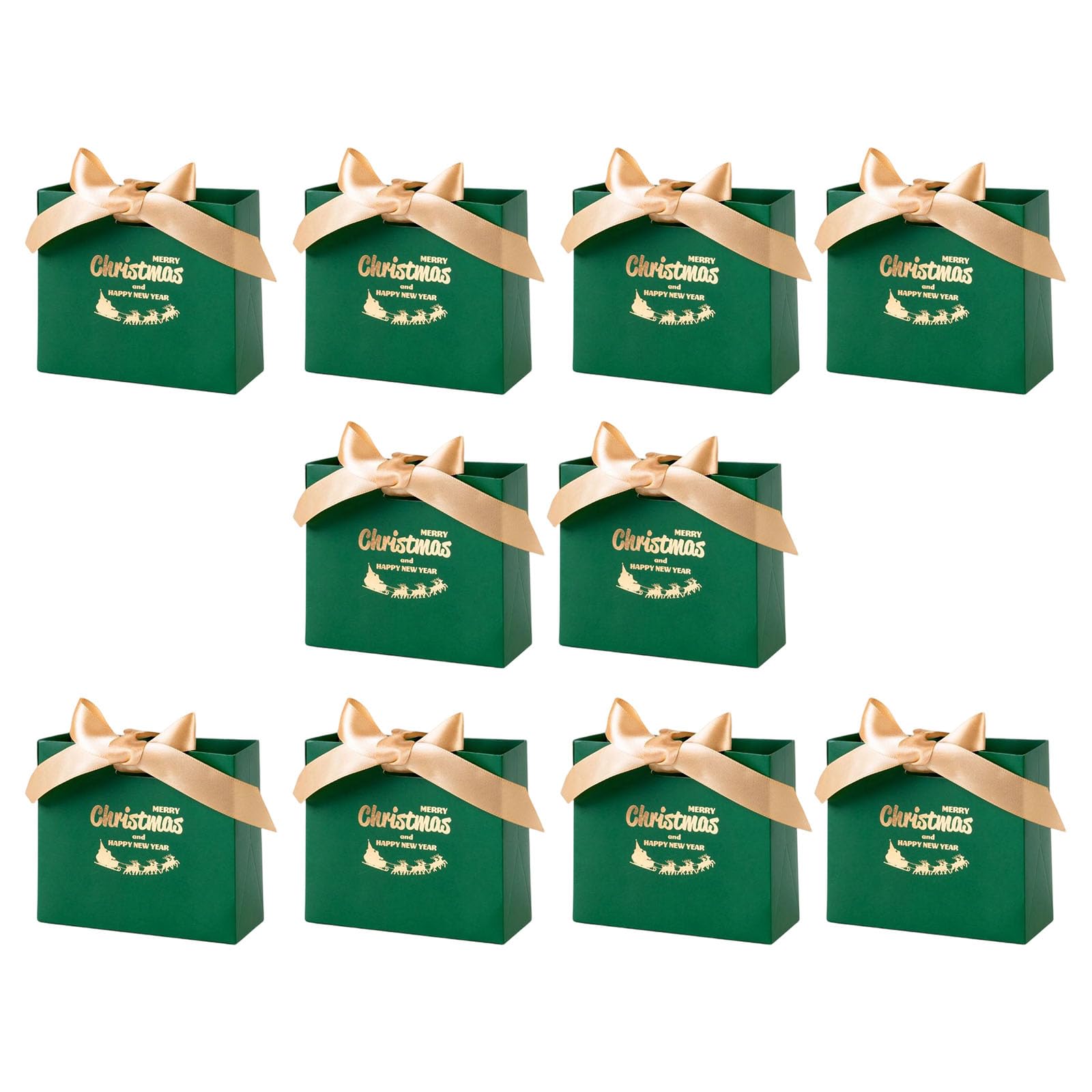 Jazuaiao Box Set with Ribbon Gold Foil Paper Party Treat Bag Cookie Candy Holder Case for Festival Gift Packaging Christmas Paper Bag