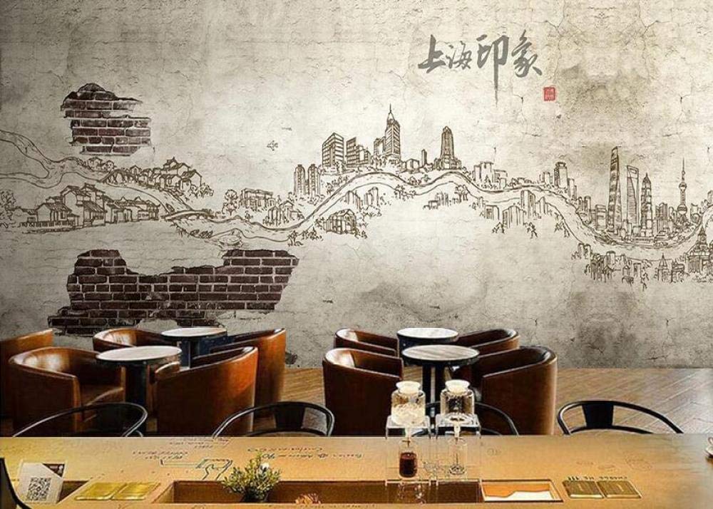 Retro Nostalgic Impression of Shanghai on The Beach bar Personality 3D Background wall-150 * 105cm