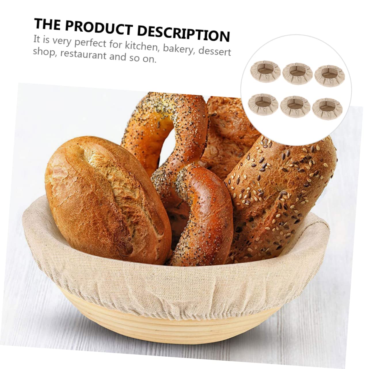 Hemoton 6-Pack Cotton Linen Bread Proofing Basket Liners - 10 Inch Round, Foldable Dough Covers
