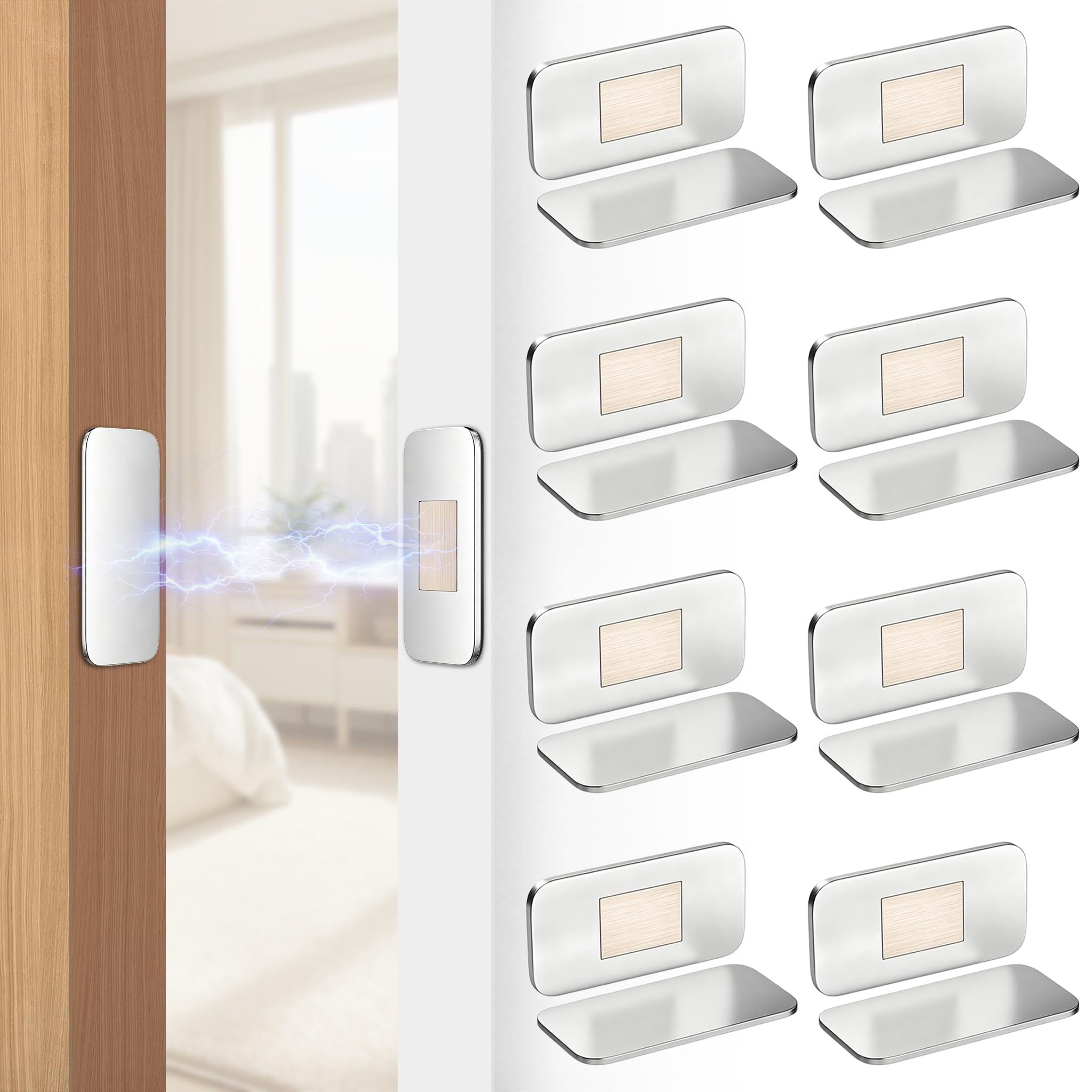 FIVAVA Magnete für Schranktüren 8 Stück Ultradünner Türschnäpper Edelstahl Magnetschnäpper Schrankmagnete Stark Tür Magnet Türmagnet Selbstklebend für Küche, Schublade,Speisekammer