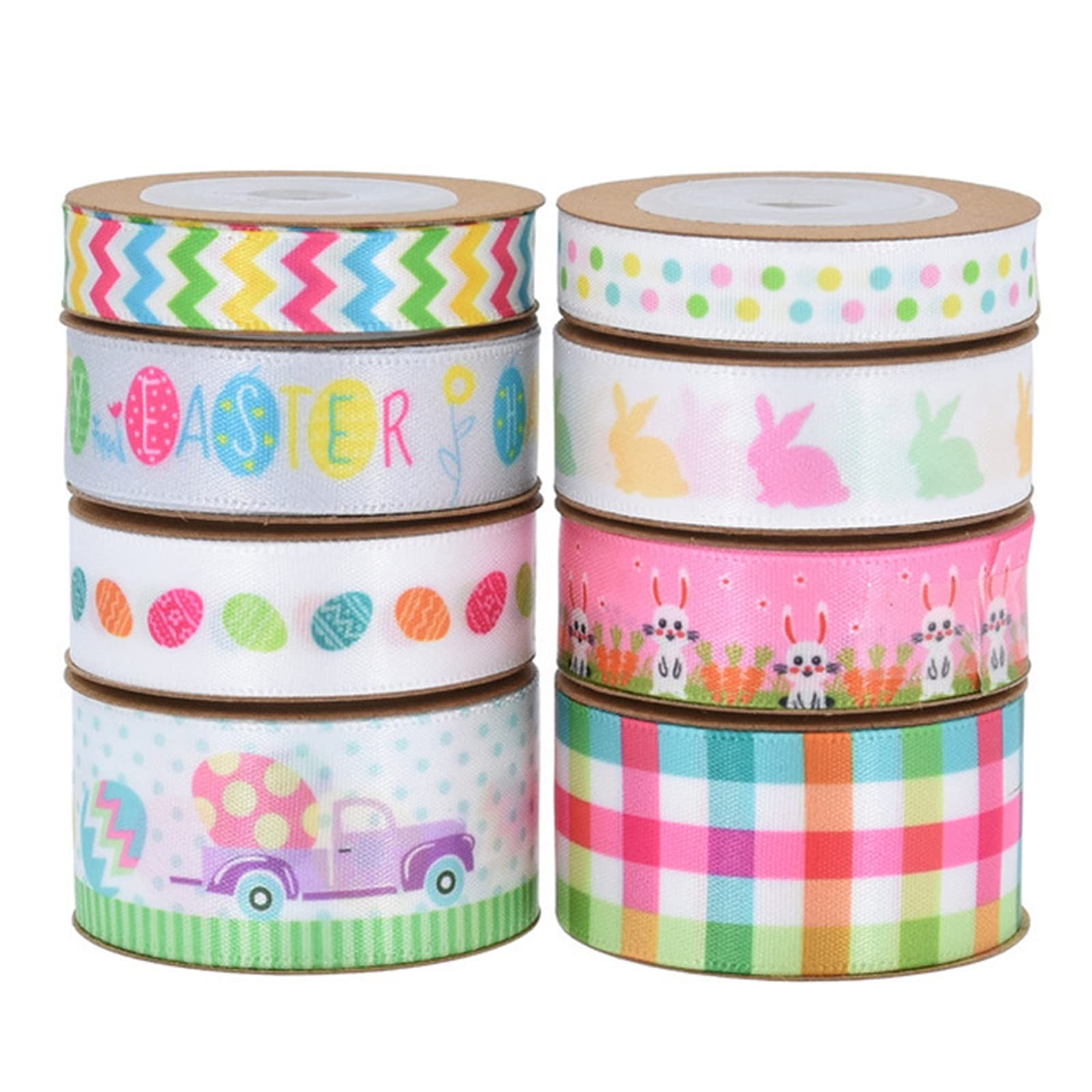 12 Rollen Paaslinten, 1cmx4,5m per Rol Kuiken Konijn Paaseilint Paasgrosgrain Lint Lentelint Paaslint voor Knutselen Cadeauverpakking Feestdecoratie
