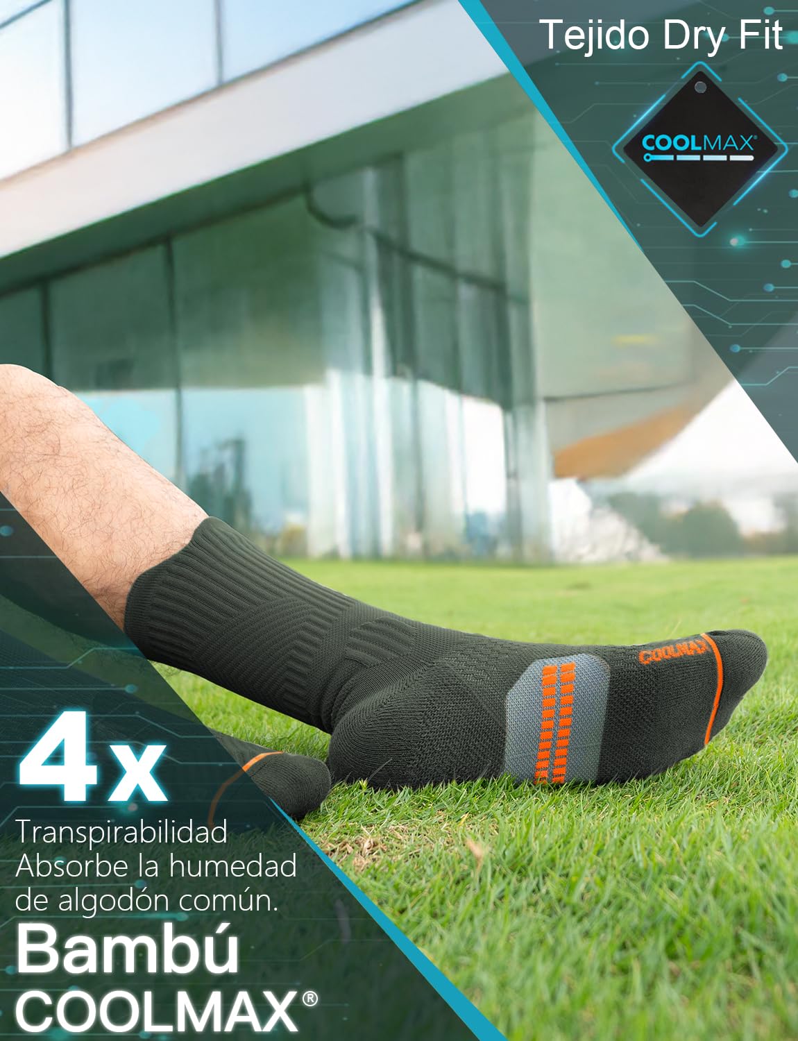 Juclise Calcetines de Compresión Running, Acolchados para Senderismo y Entrenamiento Deportivo (FR/ES, Números, 38, 42, Regular, Regular, Gris Medianoche+Verde Militar+Negro)