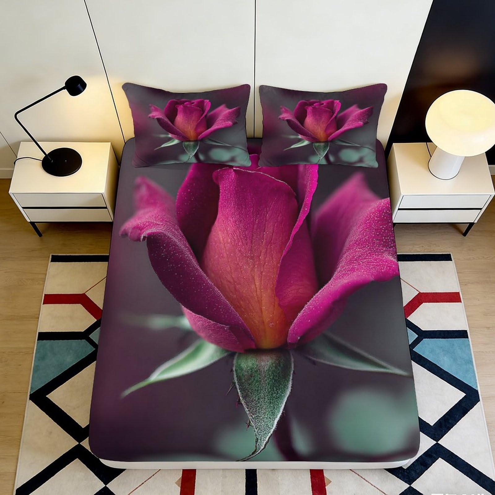 K1r3d9e5 Style-3 3D Printed Purple Rose Fitted Sheet Microfiber Anti-Slip Mattress Cover For Bedroom Guest Room Dustproof Washable Decor 90X200x25cm