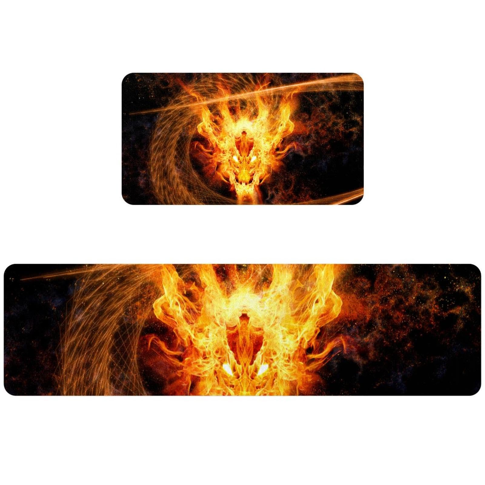 Alfombrillas de cocina con diseño exclusivo de dragón de fuego y acabados lavables de lujo