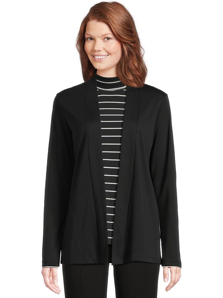 Black L.L.Bean Pima Cotton Open Cardigan With Pockets