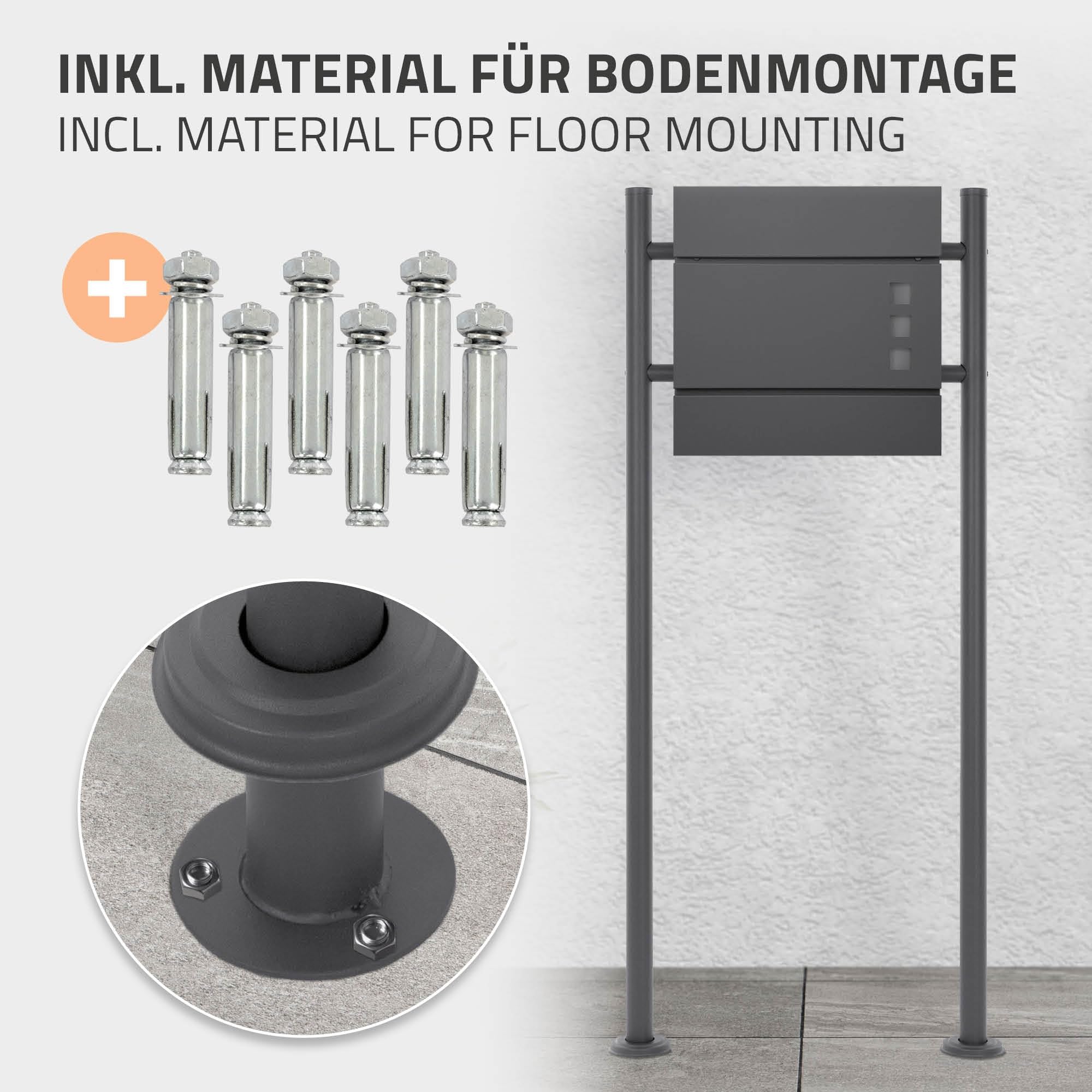 ML-Design Soporte Poste para Buzón de Correos de Acero Inoxidable con Recubrimiento de Polvo, Antracita, Altura 120 cm, Barras Redondas, Anclable en el Suelo con 6 Tornillos Diseño Moderno para Hogar