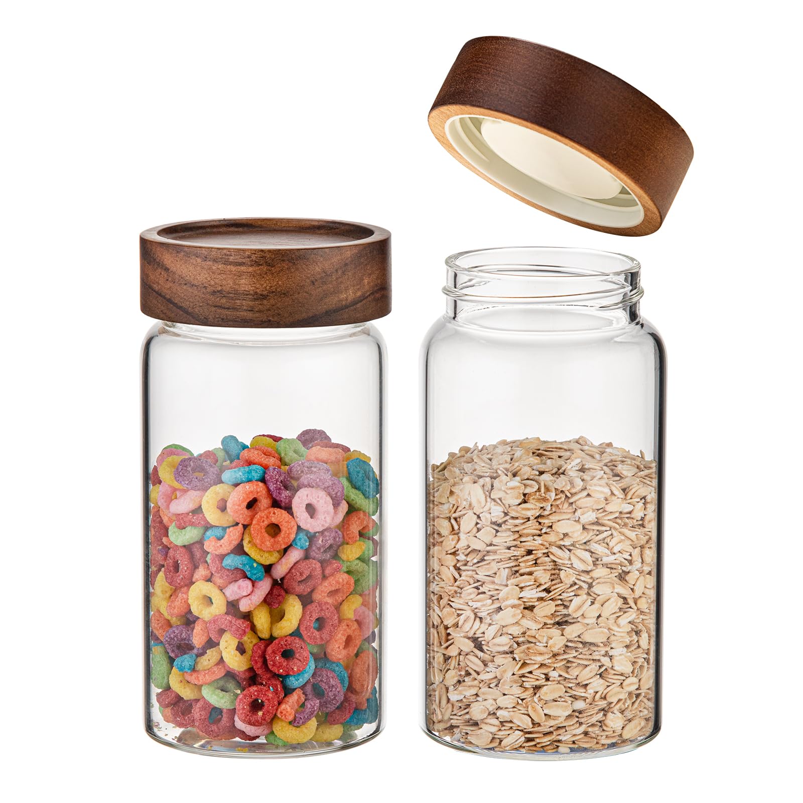Foyofly 2*550Ml(18Oz) Glass Jars With Lid Spice Jars With Screw Wooden Lids Airtight Kitchen Storage Jar Canister For Sea Salt Paprika Herbs Cinnamon Coffee Seasoning Fermenting Pickling