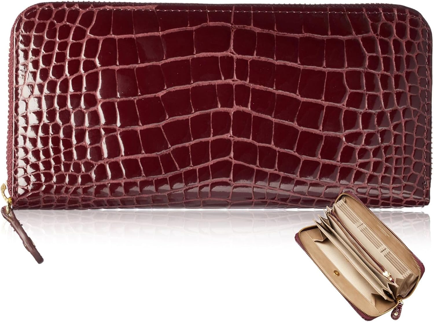 VOICE Align type Long wallet Leather made by TUSCANIA in Italy Cowhide ART.GRETA Women's Elegant and easy to use Vertical card case In gift box (Wine)