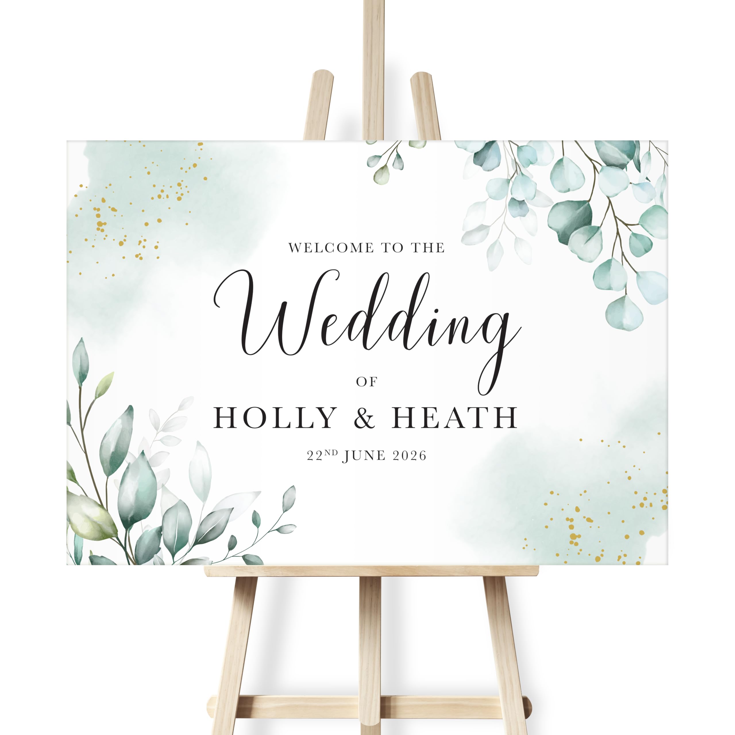 Wedding Welcome Signs - Various Designs - Sizes A1, A2 & A3. Foam Board, Canvas & Paper Versions. Green Eucalyptus Welcome Sign (Design 6) — image 1