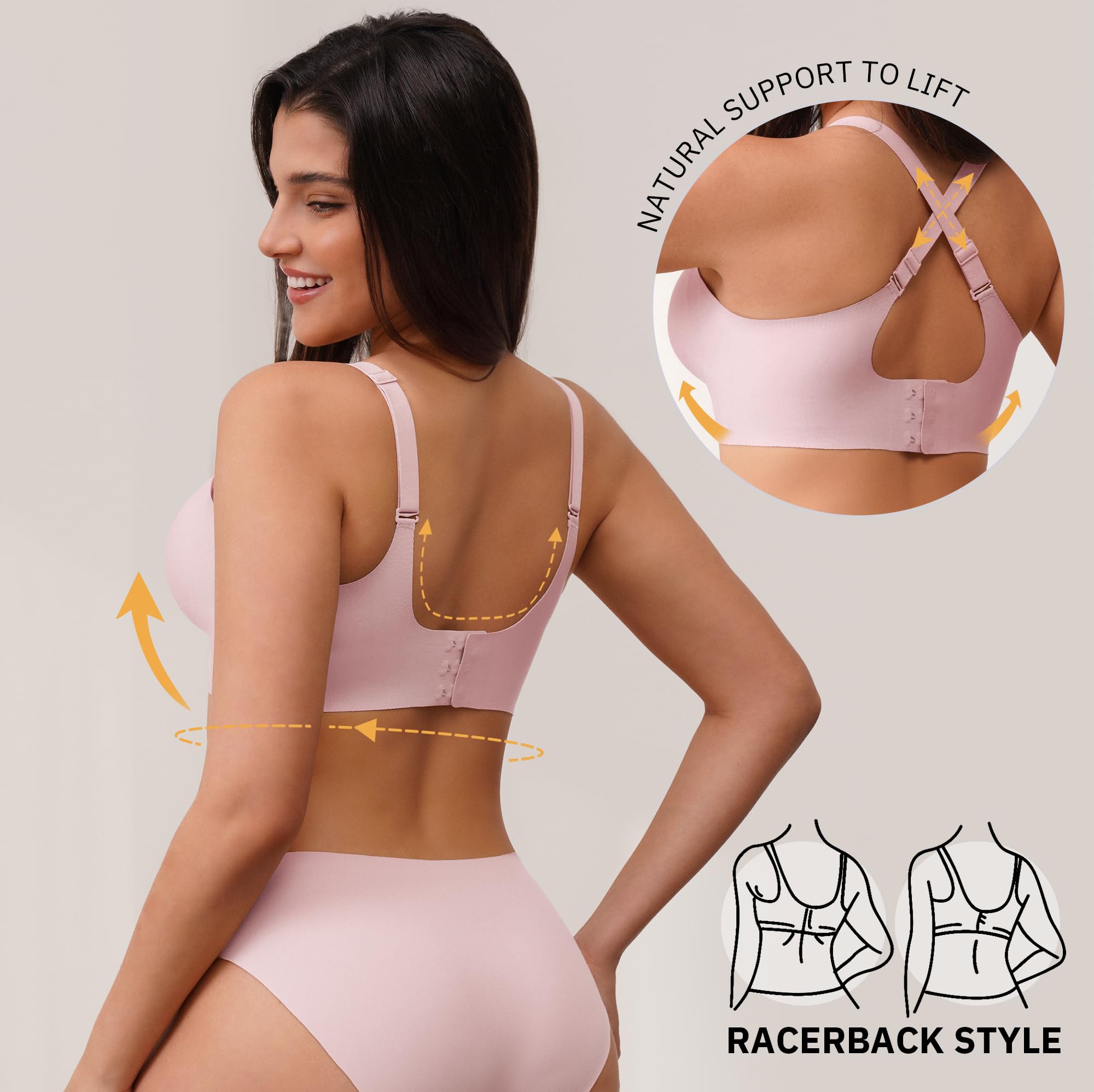 CLOSEMATE Reggiseno Senza Ferretto Reggiseni Donna con Scollatura a V Comfort Brassiere Bralette Elasticizzato Push Up Seamless Bras