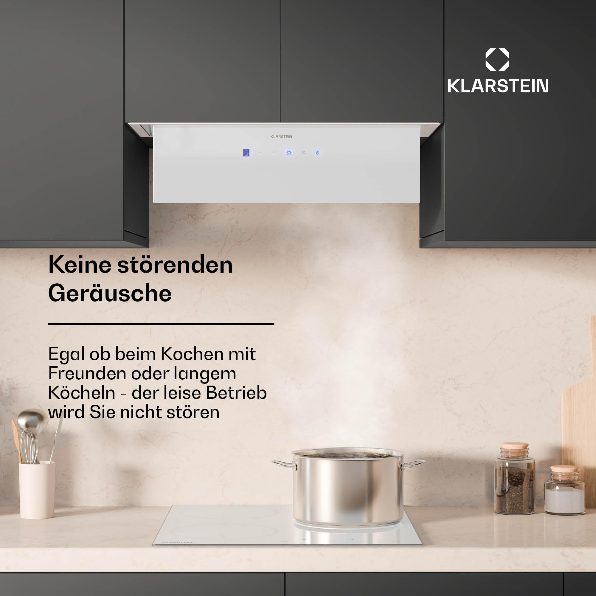 Klarstein Ventimate Dunstabzugshaube Unterbau 60cm Touch-Bedienfeld 390 m³/h A+ DC-Motor LED Weiß