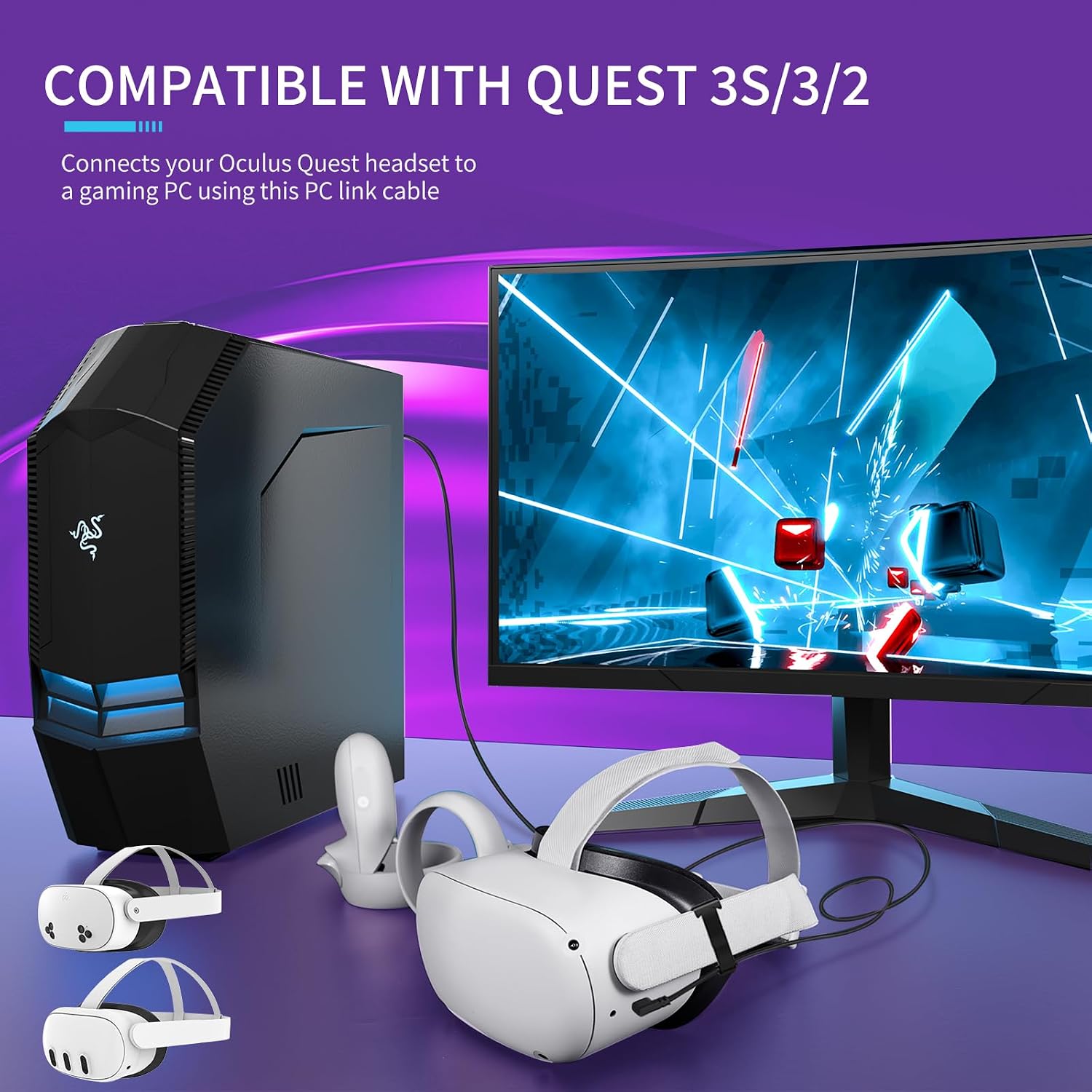Link Cable 16FT for Meta Oculus Quest 3S, Quest 3, Quest 2, High-Speed Data Transfer Charging Cord Cable, USB 3.2 A to C Charger Wire image 2