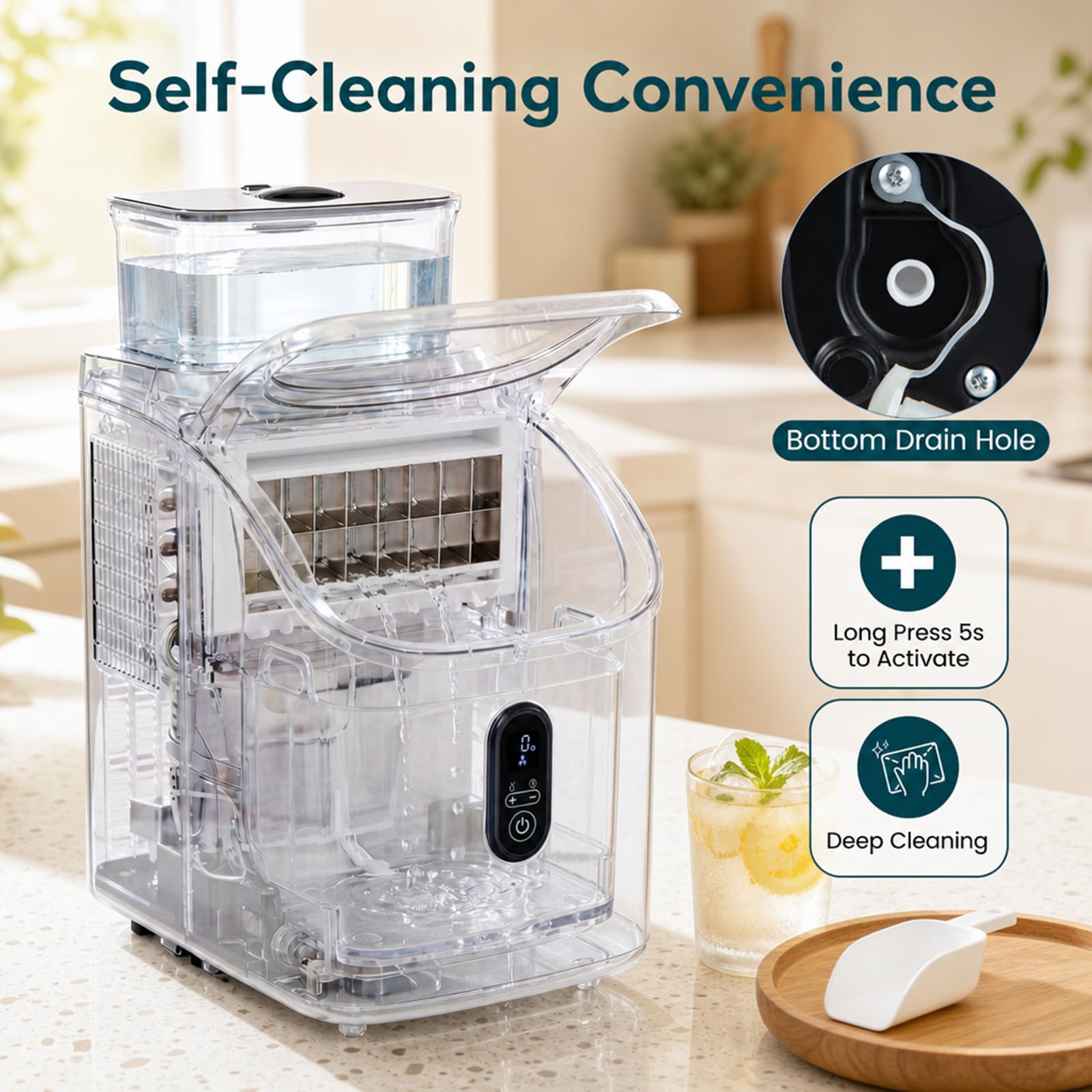 LIFEZEAL Máquina de Hielo 15kg/24h Silenciosa Ajustable (Negro) | Fabrica 16 Cubitos en 13 min, 13 Grosores, Autolimpieza, Temporizador 24h, Uso Doméstico Portátil, Cocina, Oficina