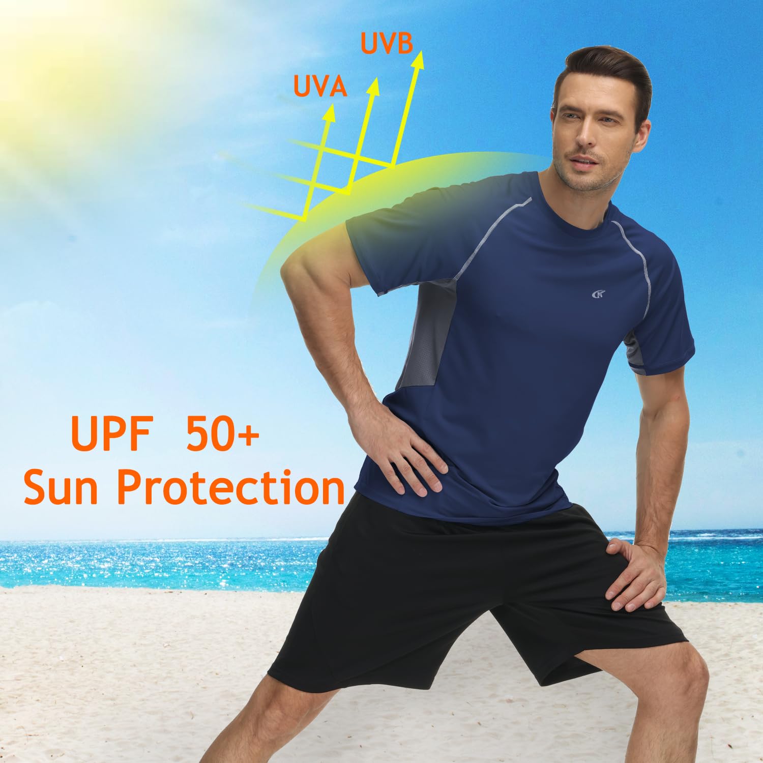 Huayuzh Rashguard - Maglia da nuoto a maniche corte con protezione UPF 50+, ad asciugatura rapida, per surf, piscina, allenamento, spiaggia, sport