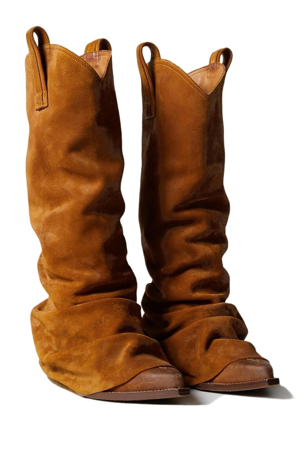 Western Cowboy Cowgirl Boots for Women Riding Boots Pointed Toe Chunky Heel Slouchy Stacked Boots Stylish Mid Calf