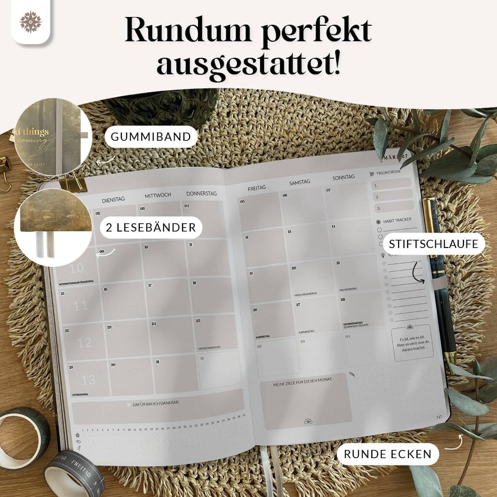 Lebenskompass® Kalender 2026 2027 A5 Wald - Terminplaner Juli 2026 bis Dezember 2027 - 18 Monate Wochenplaner & Buchkalender mit Achtsamkeit, Hardcover mit Goldprägung