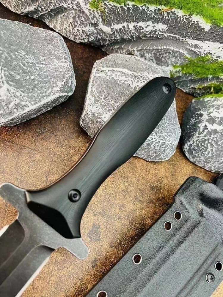Generisch TEERMA BE9 - Großes Jagdmesser aus D2-Stahl - Feststehendes mit Scheide - Zweischneidiges Schwert mit G10-Griff - Full Tang Survival Messer für Outdoor Aktivitäten