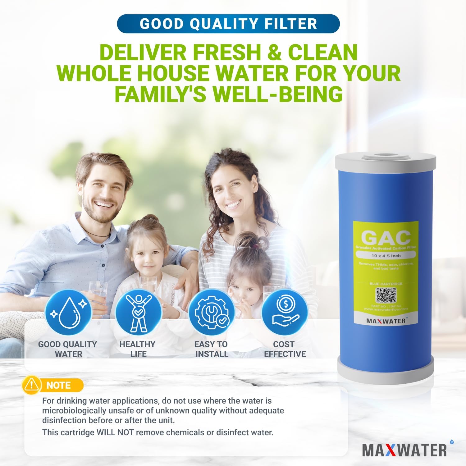 (4 Pack) 10"x 4.5" BB Granular Activated Carbon UDF GAC Water Filter Cartridge compatible with 10" BB Whole House Water Filtration Systems made from Coconut Shell Carbon