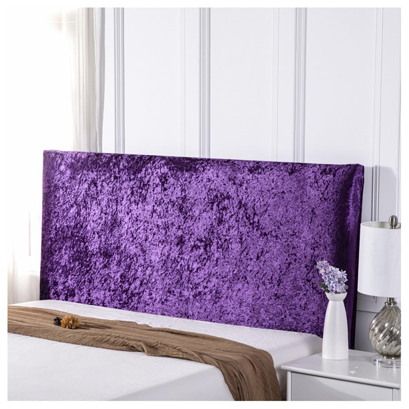 Gofohimi Purple Dustproof Bed Headboard Covers, Solid Color Velvet All-Inclusive Elastic Headboard Backrest Protection Cover For King/Double Bed For Bedroom Decor,,150Cm