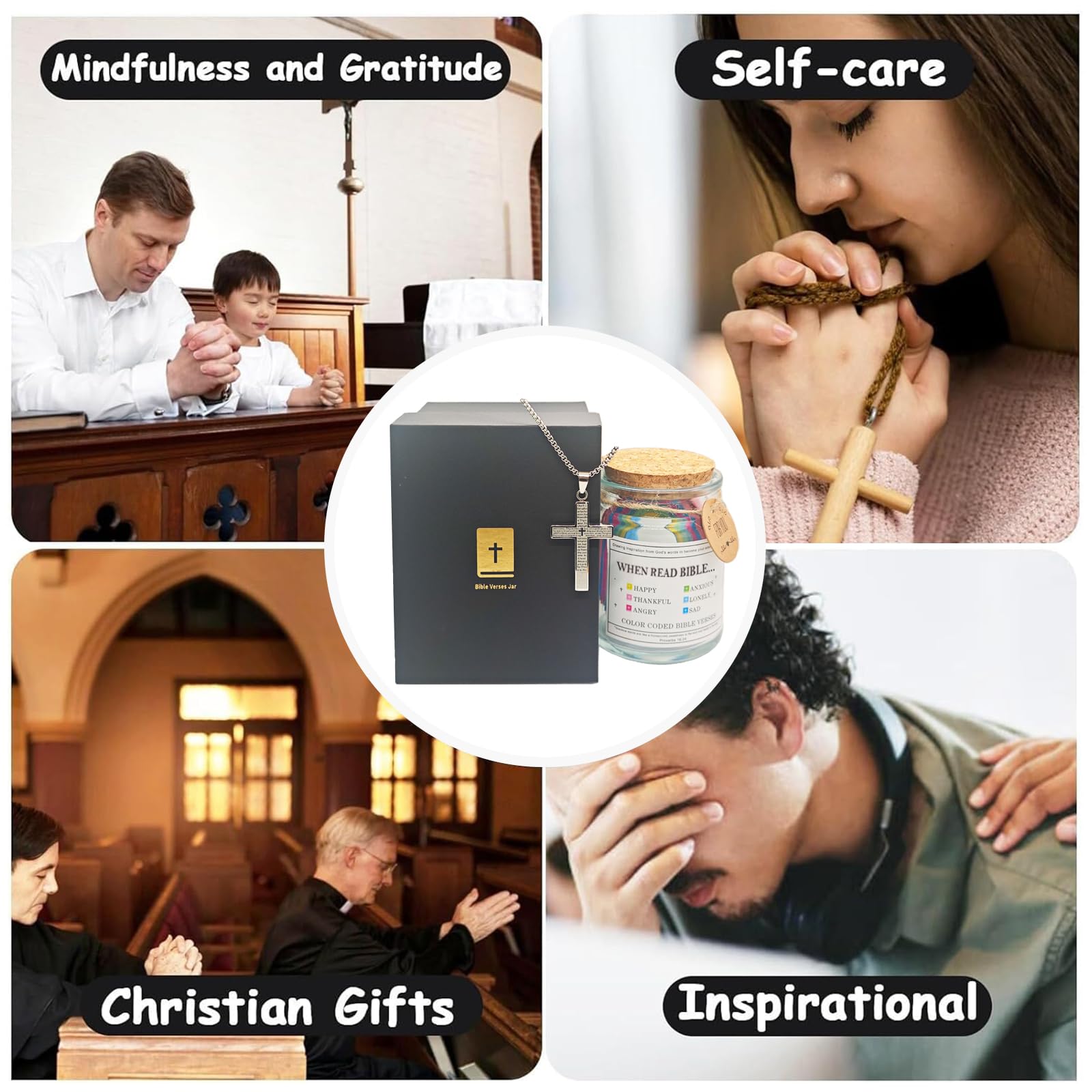 Zerobe Bible Verse Gift Jar with Cross Necklace – Christian Prayer & Hope Jar for Women, Mom, Dad – Inspirational Scripture Cards, Perfect for Mother’s Day, Father's Day, Birthday, Graduation Gifts