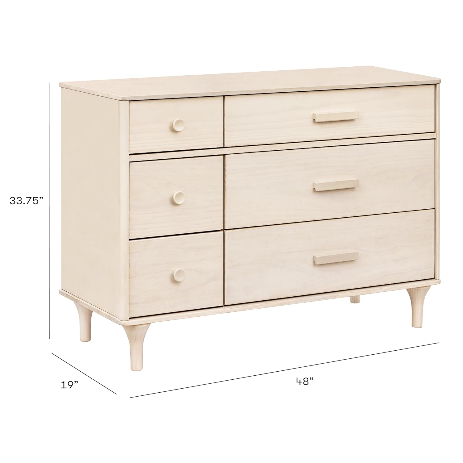 Babyletto Lolly 6-Drawer Assembled Double Dresser with Over 10-inch Drawer Extension in Washed Natural, Greenguard Gold Certified