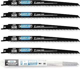 5 Pack 9 inch Reciprocating Saw Blades Set,6TPI High Carbon Saw Blades, Woodcutting Saw Blades with Organizer Case (6TPI/225mm,5pcs)