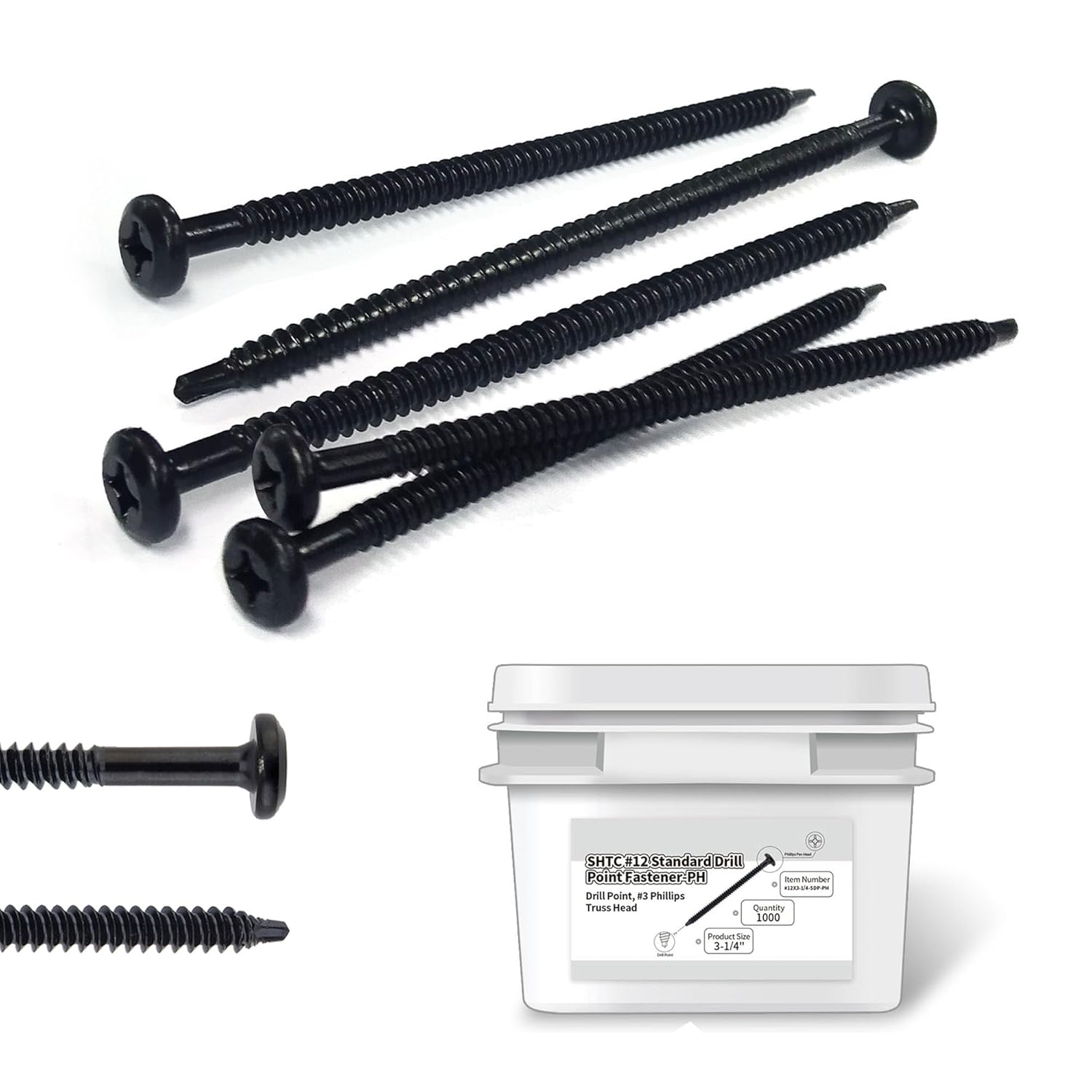 #12x1-1/2″ Carbon Steel Roofing Screws - 2,000pc Phillips Truss Head Self Drilling Metal Screws for Sheet Metal Tools and Insulation Fastening