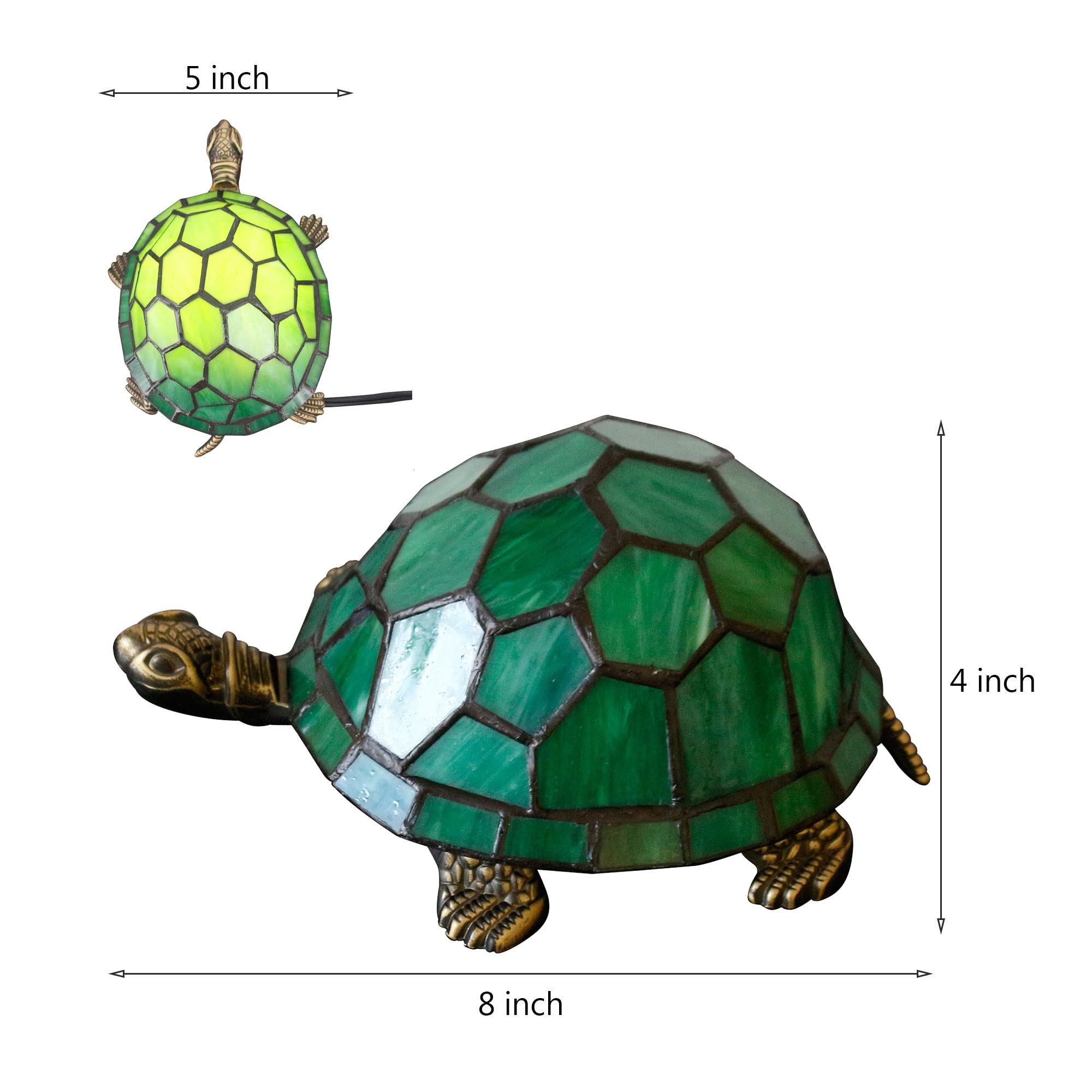 ZJART Small Tiffany Tortoise Style Table lamp Green Stained Glass Shade Mini Accent Memory Sympathy Antique Turtle Night Light 8" D x 5" W x 4" H